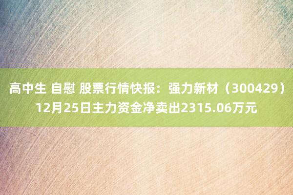 高中生 自慰 股票行情快报：强力新材（300429）12月25日主力资金净卖出2315.06万元