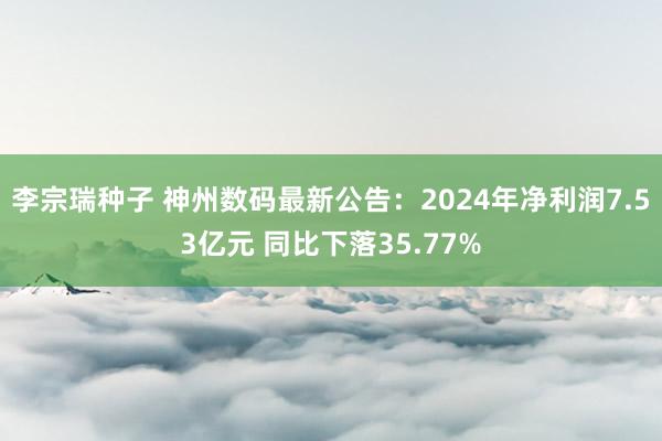 李宗瑞种子 神州数码最新公告：2024年净利润7.53亿元 同比下落35.77%