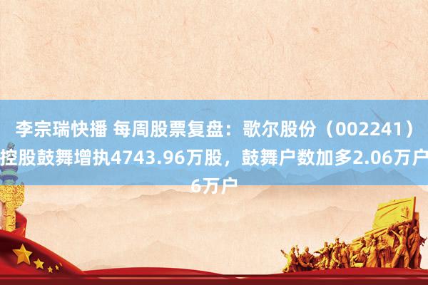 李宗瑞快播 每周股票复盘：歌尔股份（002241）控股鼓舞增执4743.96万股，鼓舞户数加多2.06万户