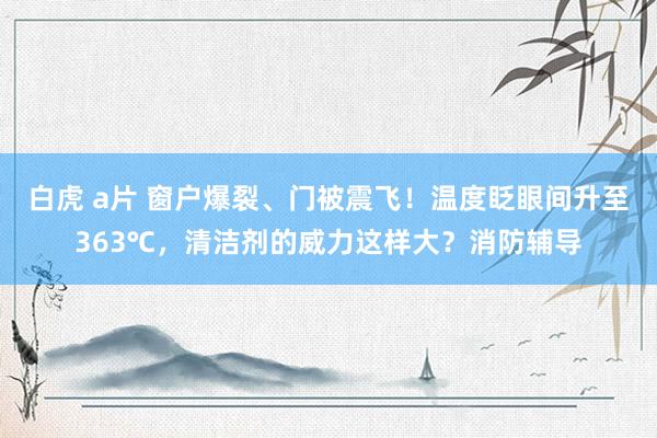 白虎 a片 窗户爆裂、门被震飞！温度眨眼间升至363℃，清洁剂的威力这样大？消防辅导