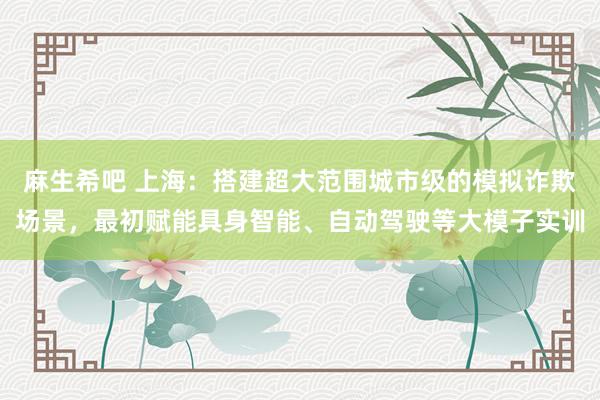 麻生希吧 上海：搭建超大范围城市级的模拟诈欺场景，最初赋能具身智能、自动驾驶等大模子实训