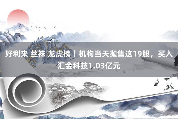 好利来 丝袜 龙虎榜丨机构当天抛售这19股，买入汇金科技1.03亿元