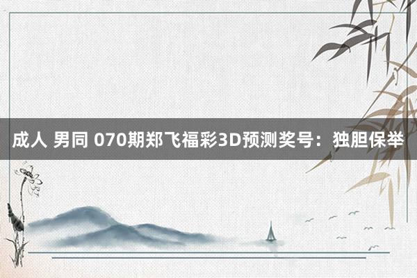 成人 男同 070期郑飞福彩3D预测奖号：独胆保举